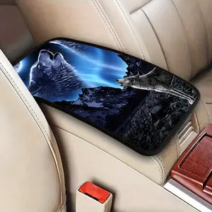 Luxe Wolf Print Car Armrest Cover, Durable Polyester Material, Perfect Fit for Auto Interiors, Stylish & Functional Design Car Interior Accessory, Car Interior Decoration