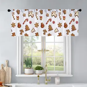 1Pc Christmas And New Year Printed Kitchen Curtains Gingerbread Cookies Seamless Patte Curtains Curtain Valance Living Room Bedroom Bathroom Home Decor 54X18 Inch