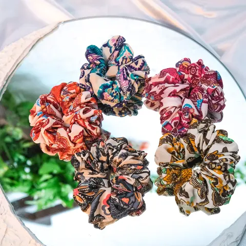 Cute Boho Elastic Band Scrunchies - Handmade Flower Design, Soft Hair Ties, Ethically Made Slow-Fashion Hair Style Accessory, One Size, Bridesmaid Gift Stocking Stuffer