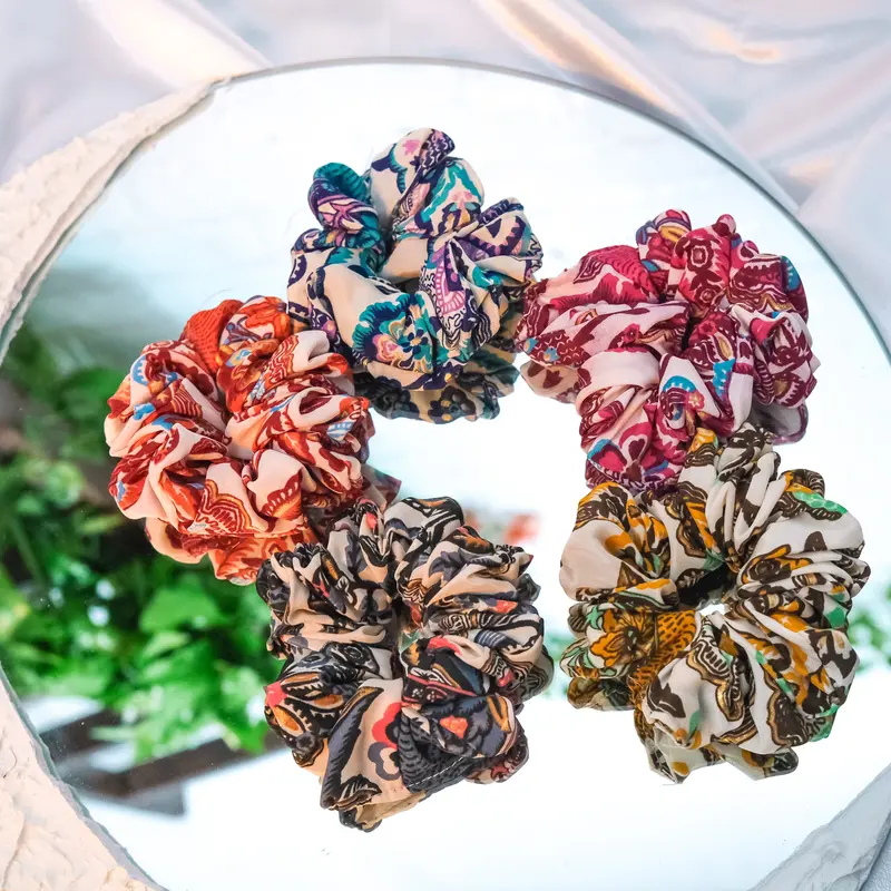 Cute Boho Elastic Band Scrunchies - Handmade Flower Design, Soft Hair Ties, Ethically Made Slow-Fashion Hair Style Accessory, One Size, Bridesmaid Gift Stocking Stuffer