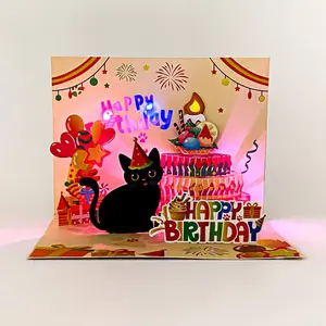 Cat Birthday Card, Light Up & Sound, 3D Pop-Up Cake Greeting Card, Perfect Gift for Cat Lovers, Unique Birthday Celebration