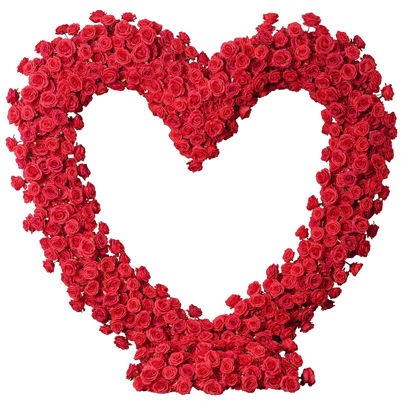 S-A8745 Silky Red Rose Foam Base Flower Arrangement - Heart Shape Floral Arch, Flower No Stand, Wedding Backdrop for Festive & Home Decor