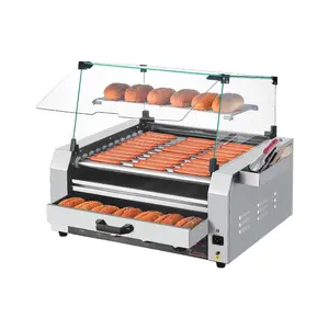 VEVOR Hot Dog Roller, 30 Hot Dog 11 Rollers, Stainless Steel Sausage Grill Cooker, 1950W Hot Dog Machine with Bun Warmer, Cover, 3 Temp Control, Side Storage Box, Oil Drip Tray, for Home Commercial
