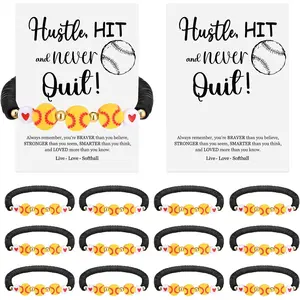 12 Sets Sports Bracelets Adjustable Clay Beaded Ball Charm Bracelet with Inspirational Card Sports Gifts for Team Lovers Players Birthday Party Favors