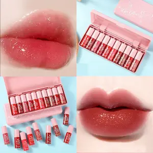 10pcs Lip Gloss Set, Pearl Finish, Long-Lasting Moisturizing, Cute Mirror Effect, Holiday Gift, Lip Color Kit, Lip Glaze