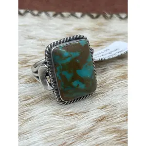 9.5 Kingman Turquoise Rectangle Ring by Gregg Yazzie, Navajo