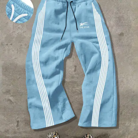 Men's Camo & Striped Print Straight Leg Sweatpants, Regular Fit Casual Street Comfy Pants for Daily Wear, Men's Bottoms for Summer