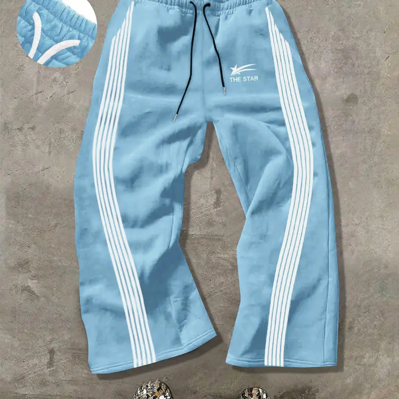 Men's Camo & Striped Print Straight Leg Sweatpants, Regular Fit Casual Street Comfy Pants for Daily Wear, Men's Bottoms for Summer