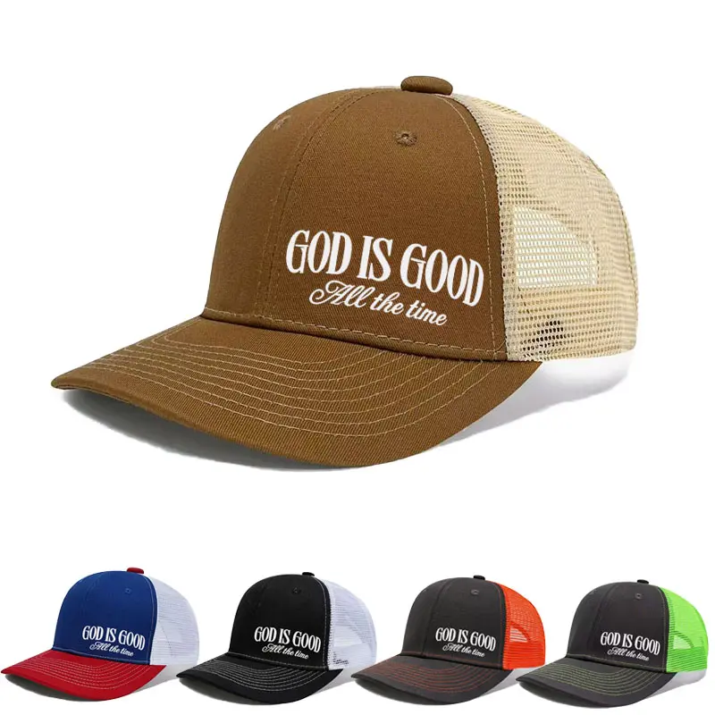 God Is Good All The Time Christian Trucker Hat, Religious Faith-Based Mesh Back Baseball Cap, Adjustable Snapback for Men Women