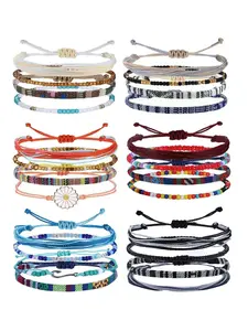 24 Pieces Bohemian Surf Bracelet Anklet Adjustable Beaded Anklet Handmade Bracelet Colorful Anklet Summer Rope Ankle Bracelet Waterproof Surfer Beach Bracelet Boho Jewelry Women Men