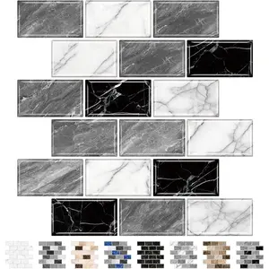 10-Sheet Peel and Stick Backsplash Tile Sticker for Kitchen,12"x12" Self Adhesive Subway Wall Tiles Stick on  Splashes for Bathroom White Gray Black White Marble Design
