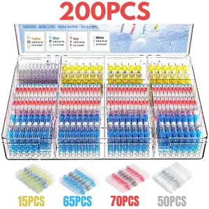 200pcs Car Heat Shrink Butt Crimp Terminal Kit, Car Accessories, Car Stuff, Waterproof Solder Seal Electrical Connector for Summer, Car Essentials, Car Heat Shrink Connector, Car & Boat Repair Tools For Automotive & Marine Wiring