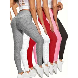 5pcs High Waist Honeycomb Sports Running Leggings, Women's Fitness Yoga Tight Pants Activewear