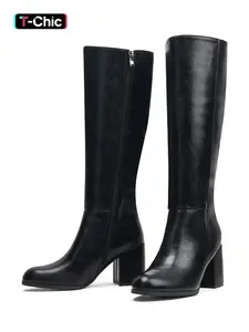2026 New Model Women's High Heel Knee-High Boots, PU Leather Zipper Pointed Toe, Fall & Winter Fashion, Comfortable and Stylish, Perfect for Casual Wear, Block Heel Boots