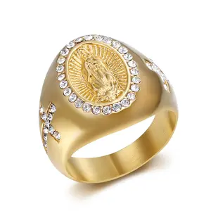 18K Gold Virgin Mary Ring for Men | Virgen de Guadalupe Tarnish Free Iced Out Ring