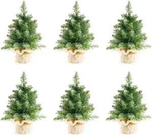 6 Pcs Tabletop Mini Christmas Tree 7.87 Inch Artificial Small Christmas Tree with Linen Base for Christmas Decorations Classroom Home Kitchen Dining Table Tezuyok