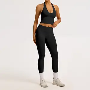 European and American seamless backless yoga set, quick-dry tight-fitting sports fitness wear, women's yoga set