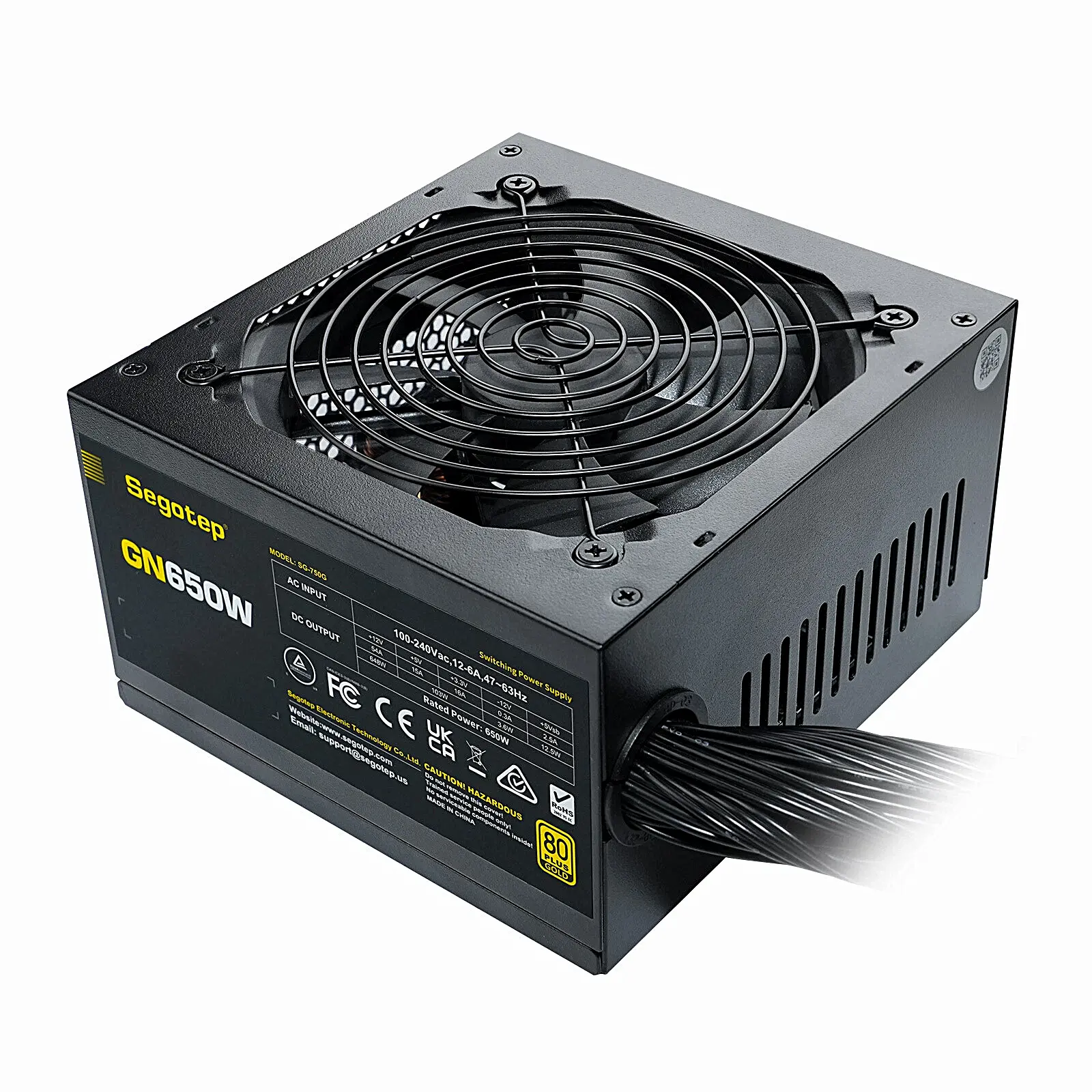 650W Power Supply Unit with 12V 5A Output, 100-240V Input, 50/60Hz, 80+ Gold Certified, Black Color