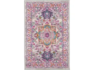 212 MAIN 2x3 in. Medallion Floral Boho Scatter Rectangle Area Rug - Light Gray & Pink, Traditional Home Decor, Indoor Use, Medium Traffic, Power-Loomed, Stain Resistant, Boho Area Rug, Floral Area Rug