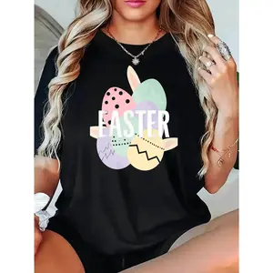 Easter T Shirt Black Colorful Easter Eggs And Bunny Ears With Text Easter Print
