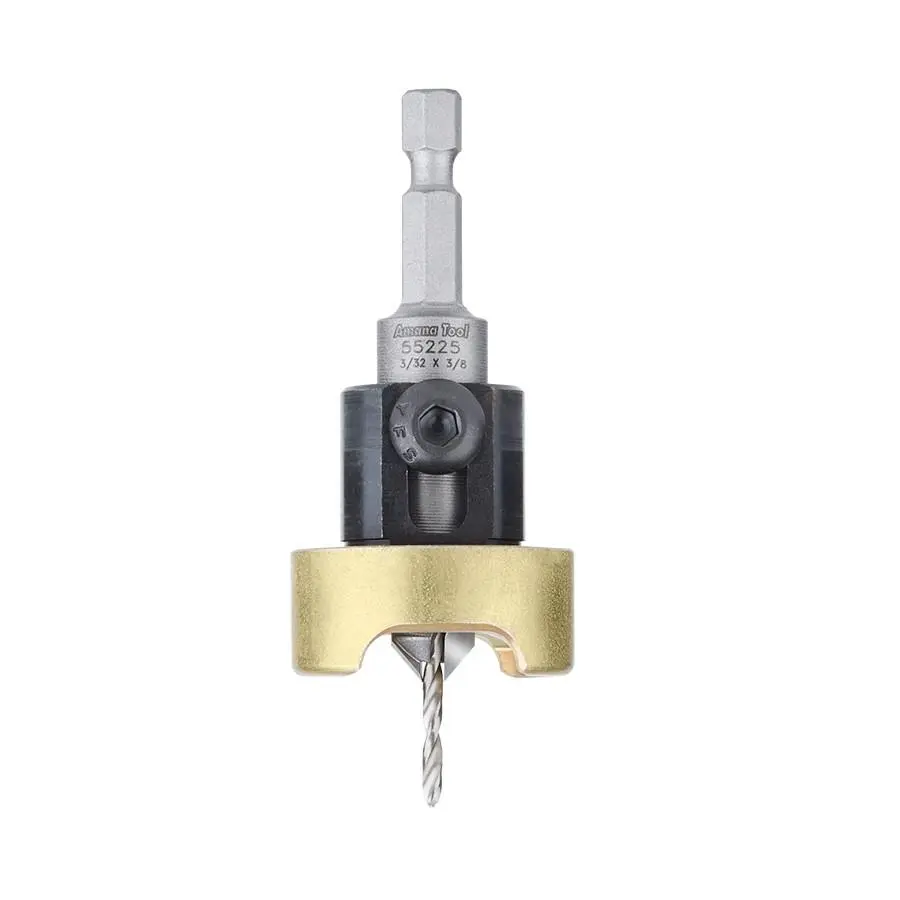 Amana Tool 55226 Carbide Tipped Countersink with No Burning and No Marring Adjustable Depth Stop with No-Thrust BB, 3/8 D x 3/32 Drill D x 1/4 Inch Quick Release Hex SHK
