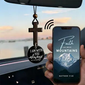 Daily Bible Verse Rearview Mirror Cross Ornament – Daily Scripture Car Charm Hanging Cross for Car with “I Am with You Always” Medallion (White)