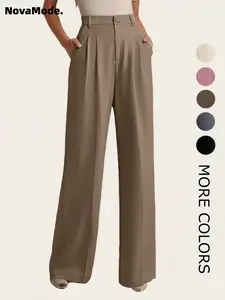 Women's Solid Pocket Pants, Comfortable Trousers, Casual Minimalist Trousers for Work Office Daily Wear, Women's Bottoms for All Seasons, Casual Fashion Pants