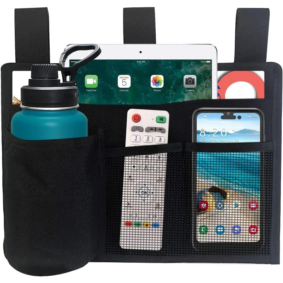 P-SBB038   Bedside Storage Caddy, Bunk Bed Storage Bag, Hanging Bedside Organizer for TV Remote Control, Phones, Tablets, Bedside Pocket for College Dorm Rooms Baby Bed Rails, Hospital, Camp Adjustable Hand