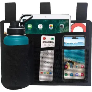 P-SBB038   Bedside Storage Caddy, Bunk Bed Storage Bag, Hanging Bedside Organizer for TV Remote Control, Phones, Tablets, Bedside Pocket for College Dorm Rooms Baby Bed Rails, Hospital, Camp Adjustable Hand