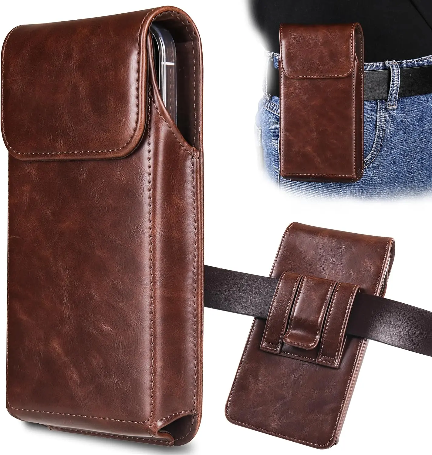 INGIDO Holster for iPhone 17 Pro Max 16 Pro Max 15 Pro Max 14 Pro Max 13 Pro Max 16 Plus 15 Plus 14 Plus, Premium Leather Pouch with Belt Clip Phone Holster...