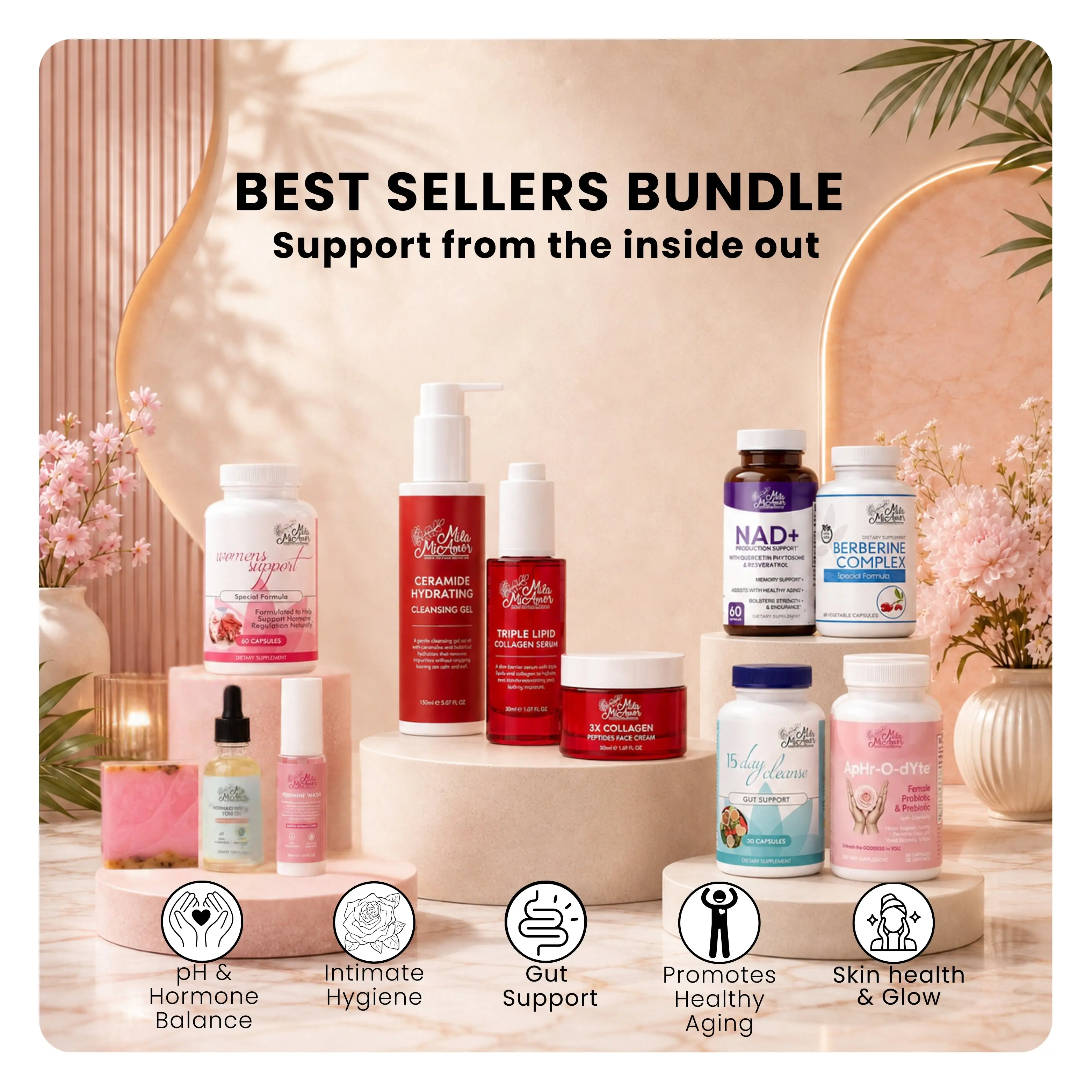 TT Exclusive Ultimate Best Sellers Bundle – Women's Wellness Collection with NAD+, Berberine, Women's Support, 15-Day Cleanse, Female Probiotic, Feminine Wash, Yoni Oil, Yoni Soap & Complete Collagen Skincare Set
