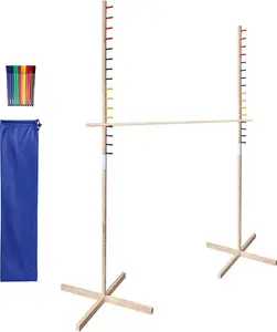 VORVIL Hawaiian Limbo Game for Kids and adults  with Wooden Frame, Stick and Pegs, Carry Bag, and Wood Paint Markers for Party, Luau, Tailgating, and Backyard Play