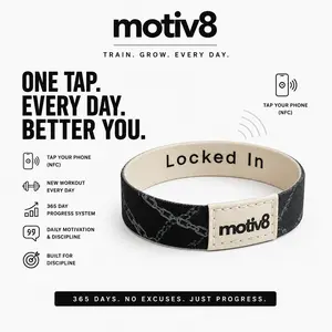Motiv8 Locked In NFC Wristband - Chain Design with Text 'Locked In' by Motiv8 Brand - Durable & Comfortable Wear - 16mm, 18mm, 20mm Sizes - Ideal for Daily Motivation
