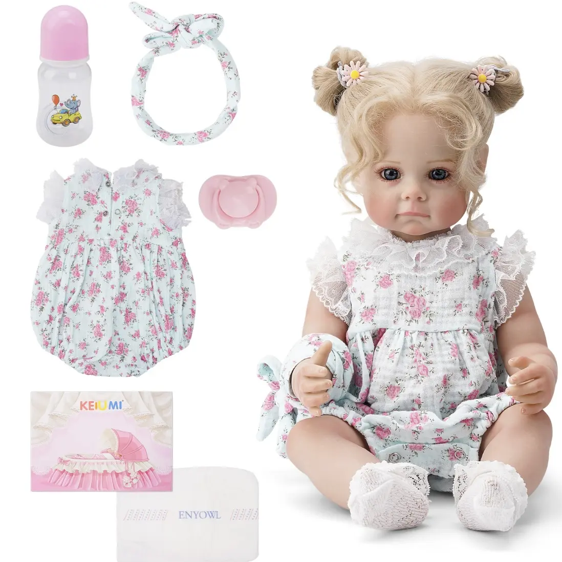 KEIUMI 22-inch Silicone Baby Reborn Doll, Full Body Silicone-Vinyl Lifelike Newborn Toy with Long Eyelashes, Collectibles, Birthday Gift for Ages 3+, Dolls, 22 Inches