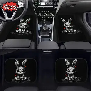 4pcs Gothic Style Rabbit Universal Car Mat Set - Easy to Clean - Suitable for Front And Rear Seats, Polyester Fiber Interior Additions