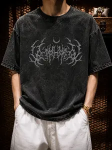 Washed Retro Gothic Cross T-Shirt for Men, Trendy Dark Aesthetic Graphic Tee, Premium Soft Feel Tops classic streetwear
