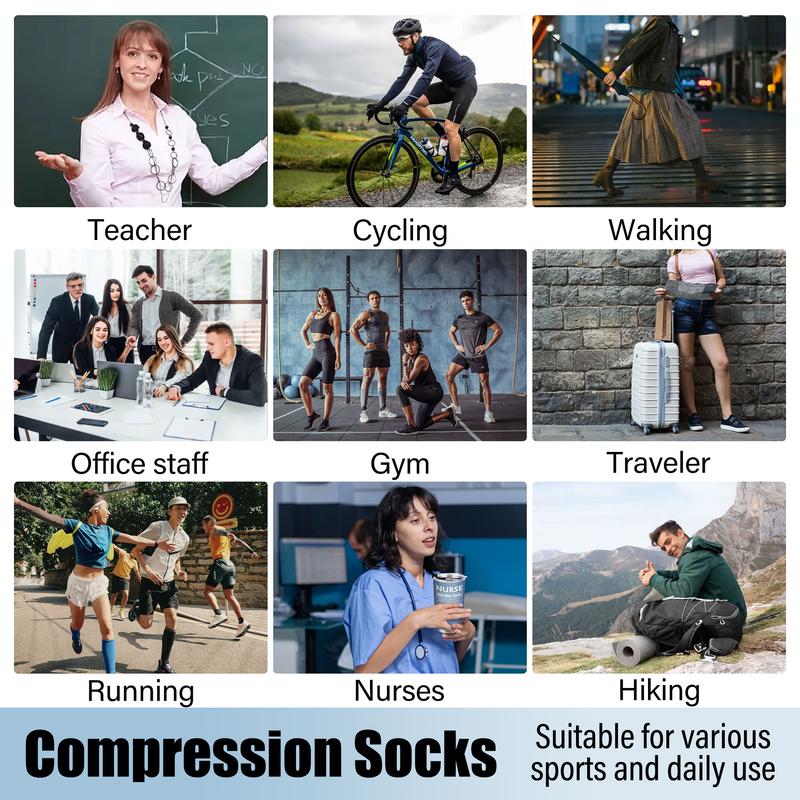 8 Pairs Compression Socks for Women & Men, Fashionable  Knee-High Socks for Walking, All Seasons,Unisex, Support Sock