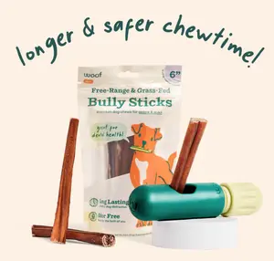 WOOF BullySafe Starter Pack, Anti-Choke Tough Nylon Dog Chew Holder + 5 Free-Range Bully Sticks, Safe Chewing for Aggressive Chewers