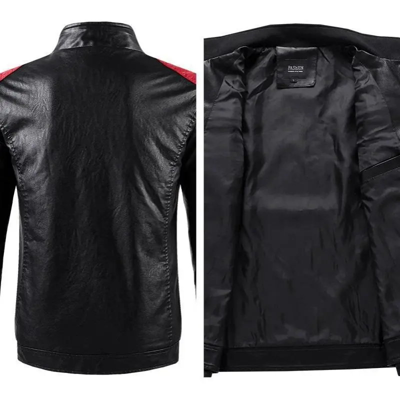 Motorcycle Equipment Leather Jacket Men's Color-blocking Stand-up Collar PU Leather Motorcycle Jacket Casual Leather Jacket Men Motorcycle Equipment Leather Jacket Men's Color-blocking Stand-up Collar PU Leather Motorcycle Jacket Casual Leather Jacket Men