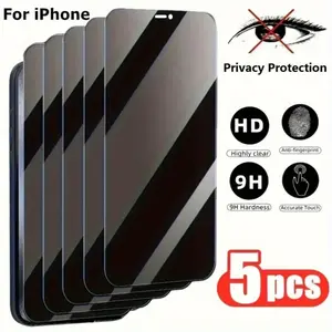 Anti-Spy Tempered Glass Screen Protector 5 Pack HD Screen For iPhone 17/17Air/17 Pro/17 Pro Max iPhone 16/16 Pro/16 Plus/16 Pro Max/15 Pro Max/15 Plus/14 Pro Max/13 Pro/12 Pro Max
