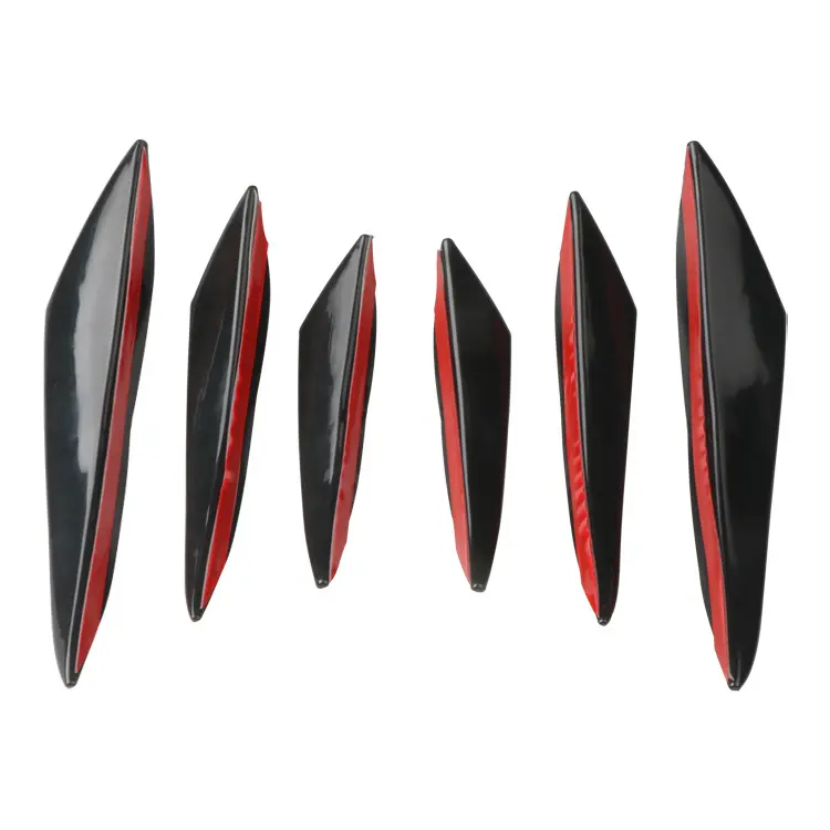 Universal Automotive Spoiler Canards (6-Piece Set, Carbon Fiber Look) – Crescent-Style Front Bumper/Side Skirt Spoilers