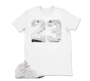 AJ5 White Metallic Match Shirt, Number 23 Graphic Tee, 90s HipHop Tee, Gift For Women and Men, Unisex T-Shirt, Cozy Gift