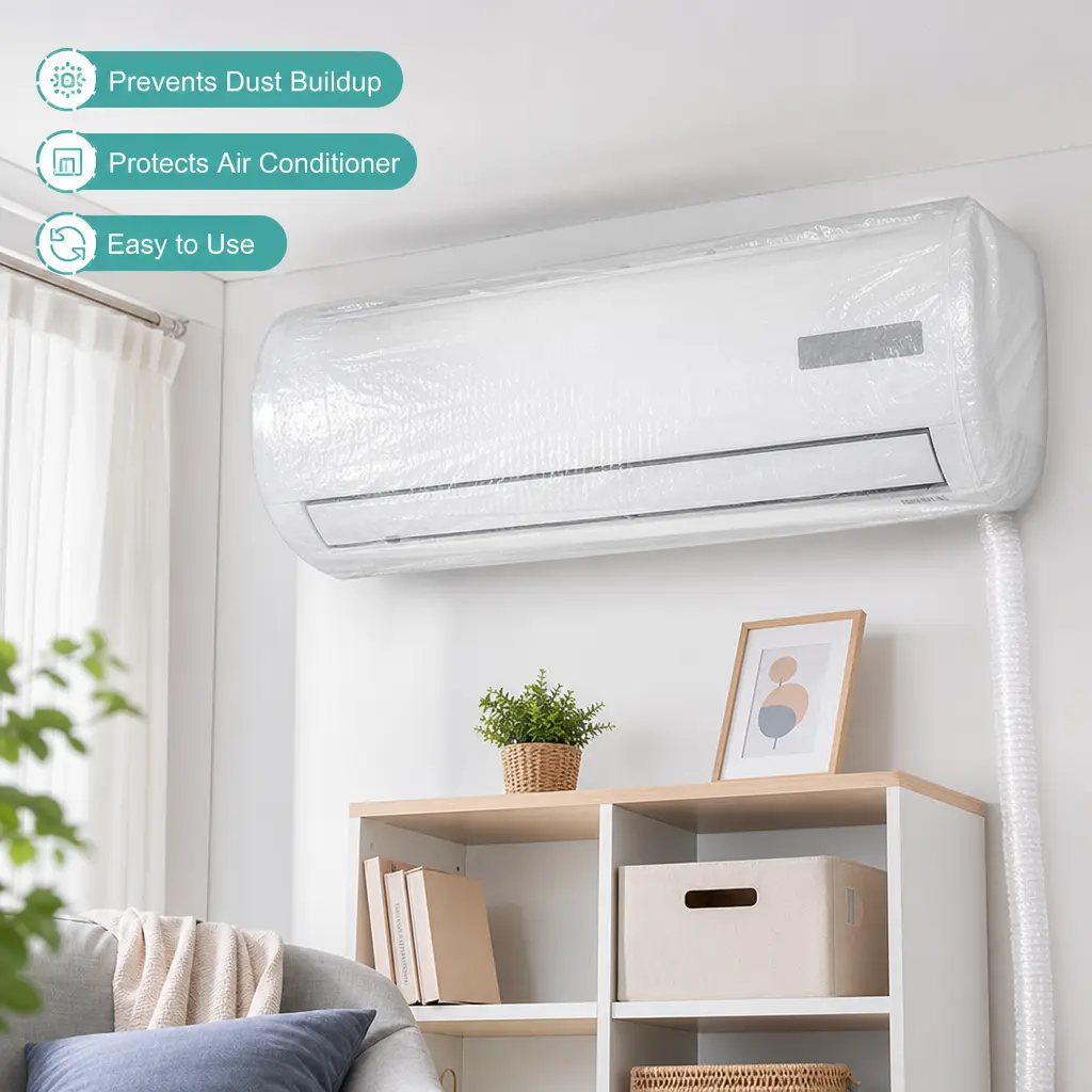 10-Piece Transparent PE Household Dustproof Cover, Elastic-Sealed Waterproof Plastic Protector for Daily Home Air Conditioner, Fits Most Standard Household Appliances