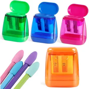 Pencil Sharpener Set 8 Pcs 4 Dual Hole Manual Sharpeners + 4 Pencil Top Erasers Portable for Kids Students Colored Jumbo Pencils School Classroom
