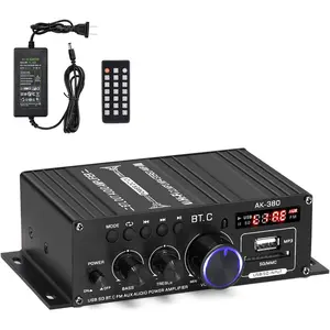 -380  5.0  Audio Amplifier, Max 400W+400W 2.0CH HiFi Stereo With 12V 5A Power ,  Receiver With USB SD BT.C FM AUX for   Bar Garage