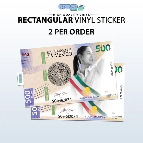 500 pesos of claudia sheinbaum pardo rectangular vinyl sticker