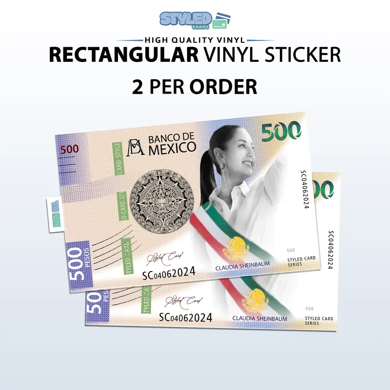 500 pesos of claudia sheinbaum pardo rectangular vinyl sticker