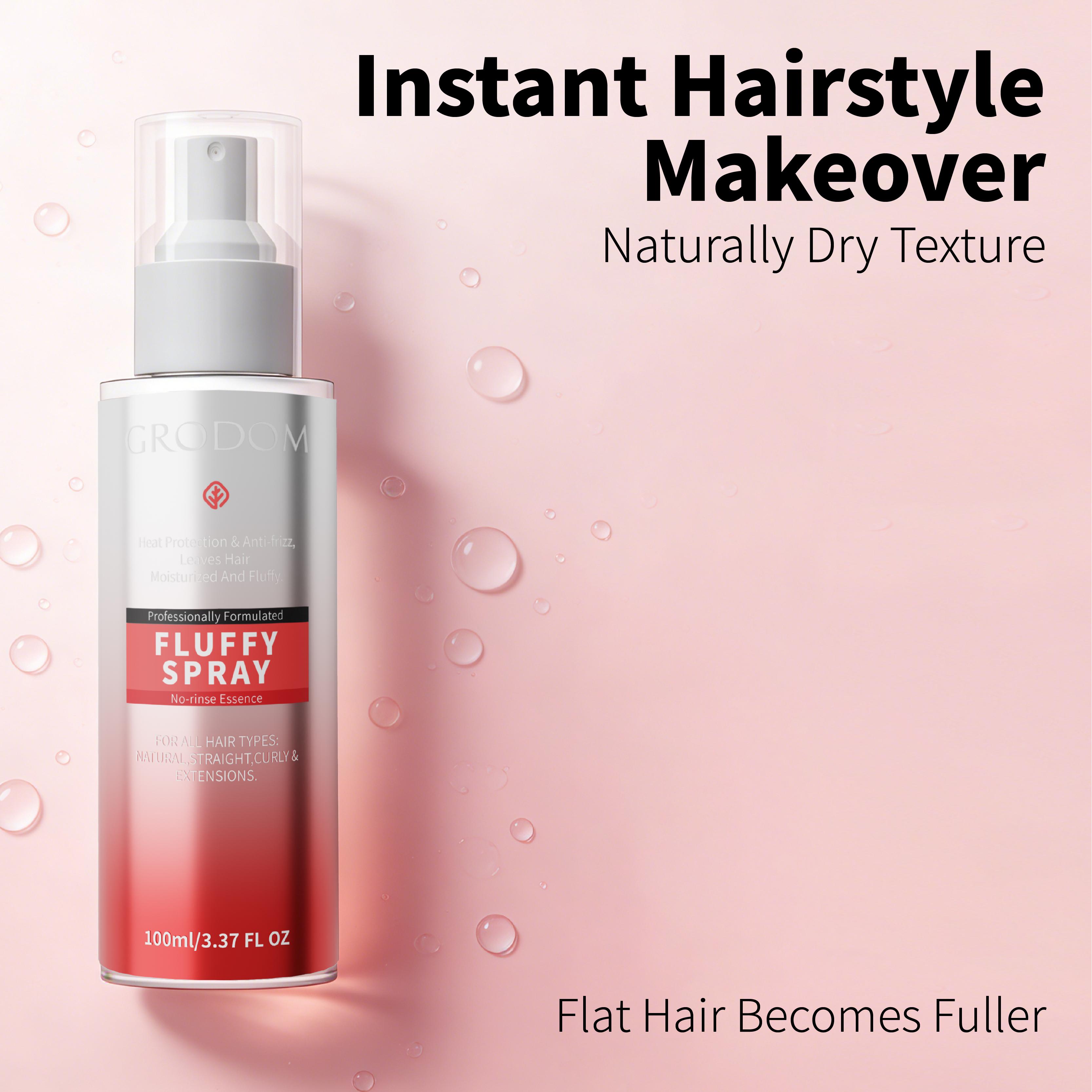 GRODOM No-Wash Day Fluffy Spray 100ml Coconut Oil Infused Haircare Gel for Effortless Volume Heat Protection up to 230°C Clump Proof Blowout Volumizing Lengthening Curl Mousse