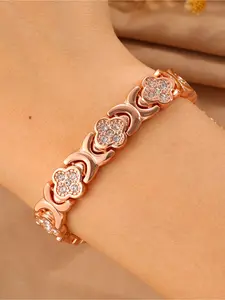 1 piece of magnetic bracelet, unisex copper bracelet, ideal gift for him, adjustable diamond studded bracelet with complex connecting ring pattern, copper magnetic wristband, Fashionable Bracelet