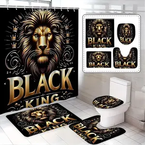 Luxurious Gold Lion King Shower Curtain Set, Bathroom Decor, Bathroom Supplies, Bathroom Decoration Accessories, Includes Bath Mat, Toilet Pad, U-Shaped Pad, Perfect Gift